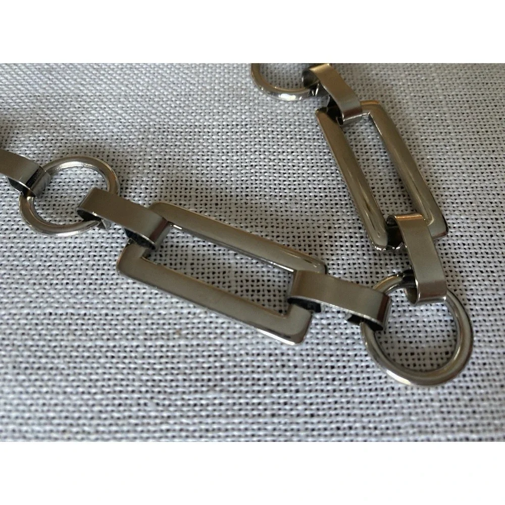 VTG Silver Tone Geometric Link Chain Belt Lobster Clasp Y2K Statement ~40
